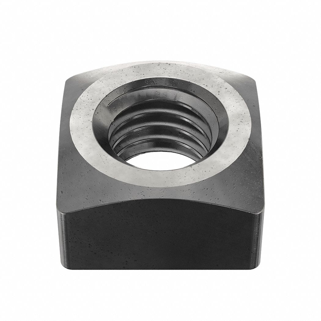 Square Nut: 1/2"-13 Thread Size, Steel, Grade A, Plain, 7/16 in Ht, 13/16 in Wd, 50 PK