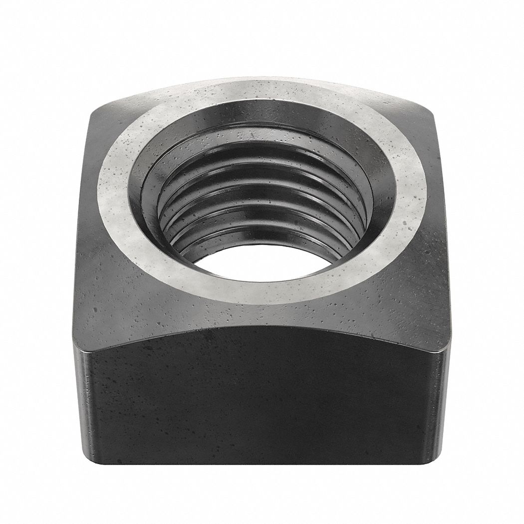 Square Nut: 1"-8 Thread Size, Steel, Grade A, Plain, 7/8 in Ht, 1 1/2 in Wd, 5 PK