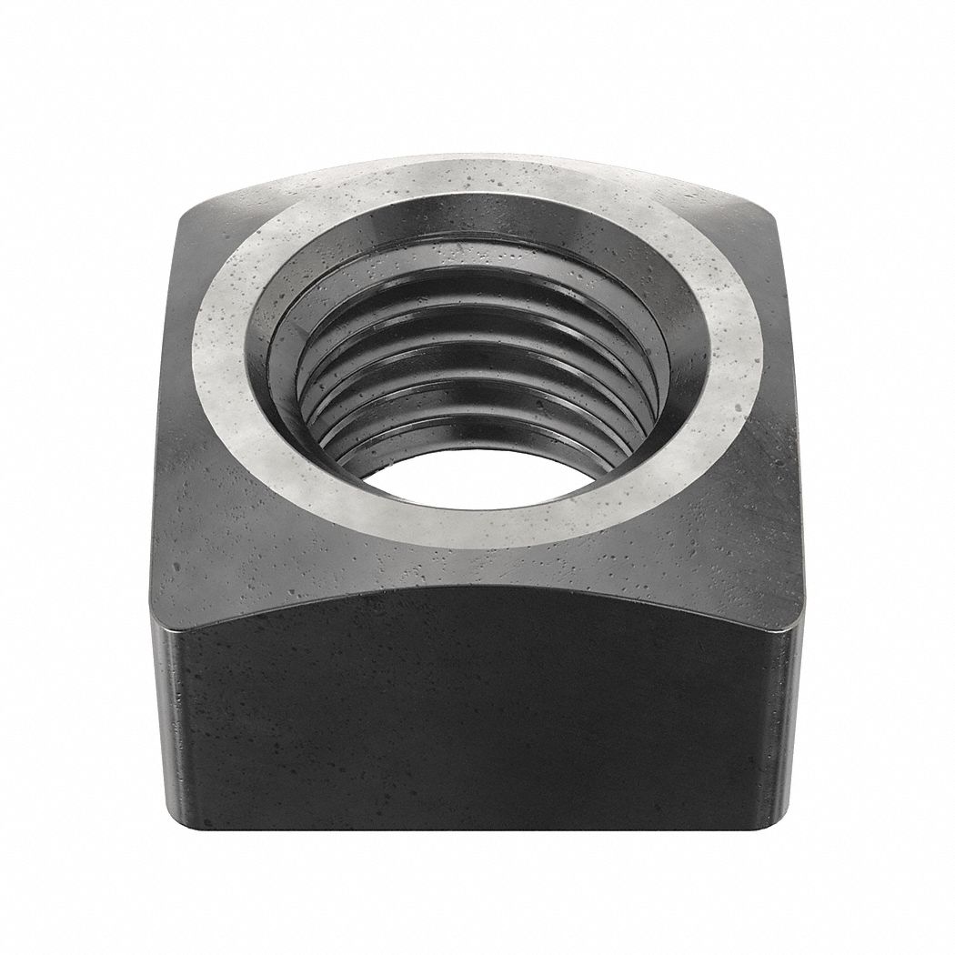 Square Nut: 1 1/8"-7 Thread Size, Steel, Grade A, Plain, 1 in Ht, 1 11/16 in Wd