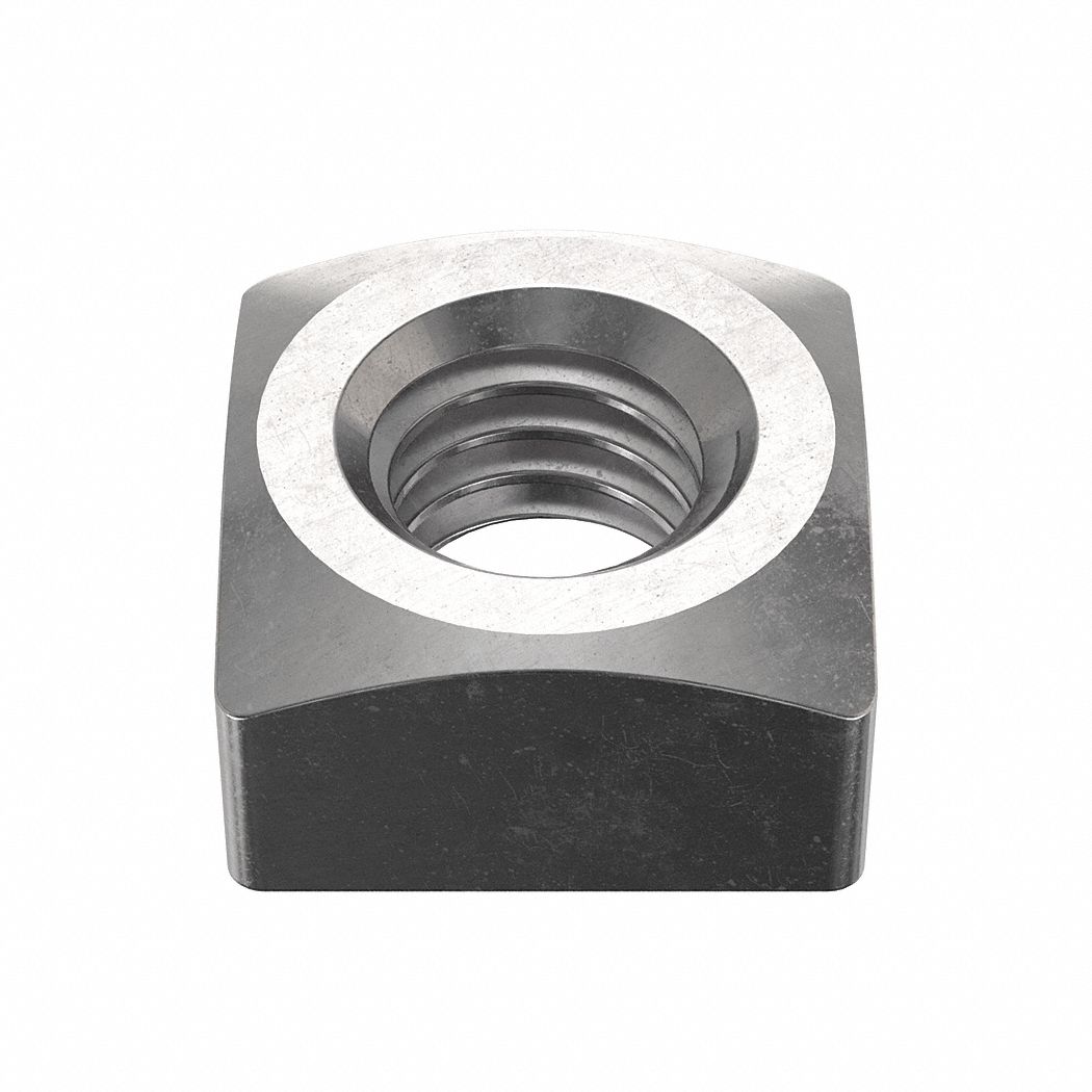 Square Nut: 3/8"-16 Thread Size, Stainless Steel, 18-8, Plain, 21/64 in Ht, 5/8 in Wd, 25 PK