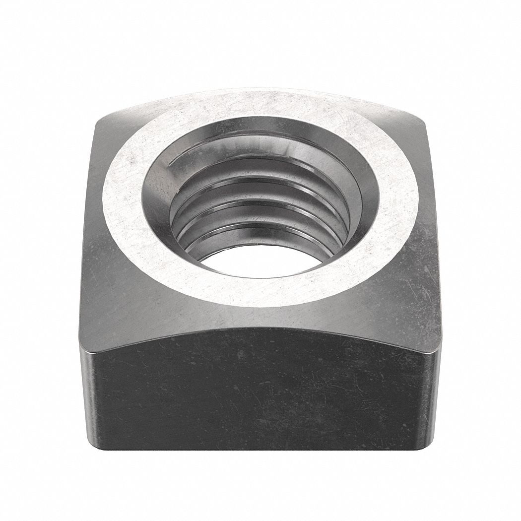 Square Nut: 1/2"-13 Thread Size, Stainless Steel, 18-8, Plain, 7/16 in Ht, 13/16 in Wd, 10 PK