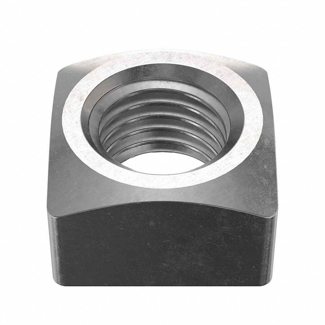 Square Nut: 1"-8 Thread Size, Stainless Steel, 18-8, Plain, 7/8 in Ht, 1 1/2 in Wd