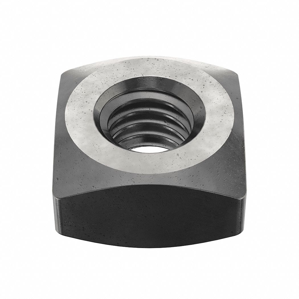 Square Nut: 3/8"-16 Thread Size, Steel, Grade A, Plain, 3/8 in Ht, 11/16 in Wd, 50 PK
