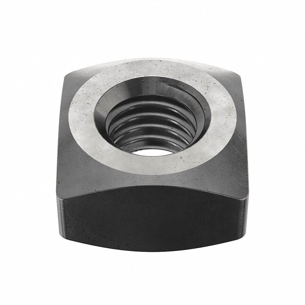 Square Nut: 1/2"-13 Thread Size, Steel, Grade A, Plain, 1/2 in Ht, 7/8 in Wd, 25 PK