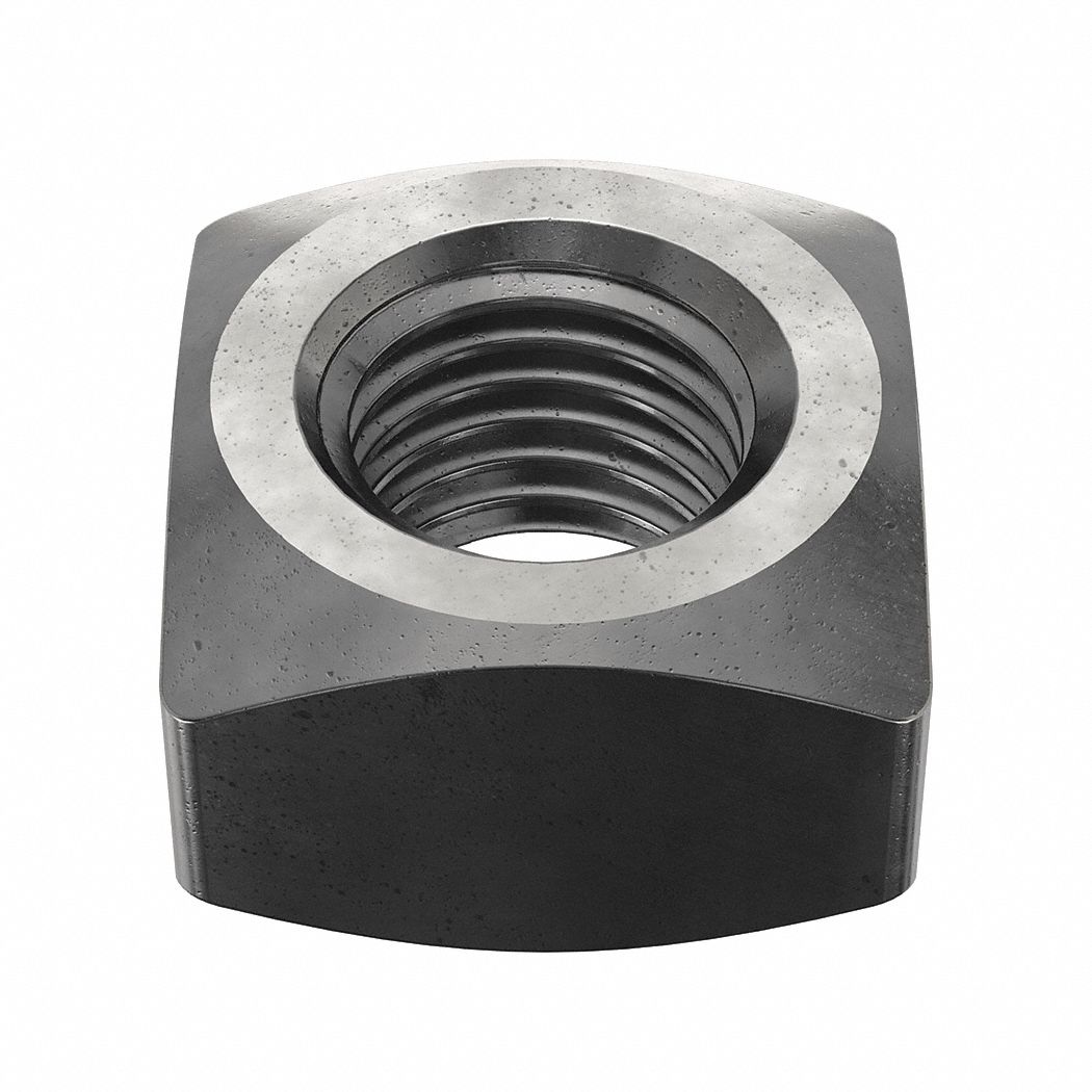 Square Nut: 1"-8 Thread Size, Steel, Grade A, Plain, 1 in Ht, 1 5/8 in Wd
