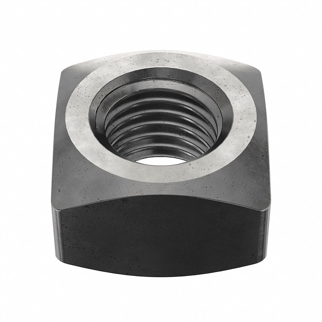 Square Nut: 1 1/8"-7 Thread Size, Steel, Grade A, Plain, 1 1/8 in Ht, 1 13/16 in Wd