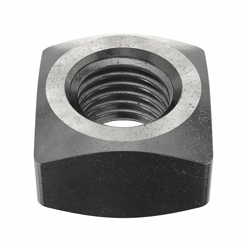 Square Nut: 1 1/8"-7 Thread Size, Steel, Grade 5, Plain, 1 1/8 in Ht, 1 13/16 in Wd