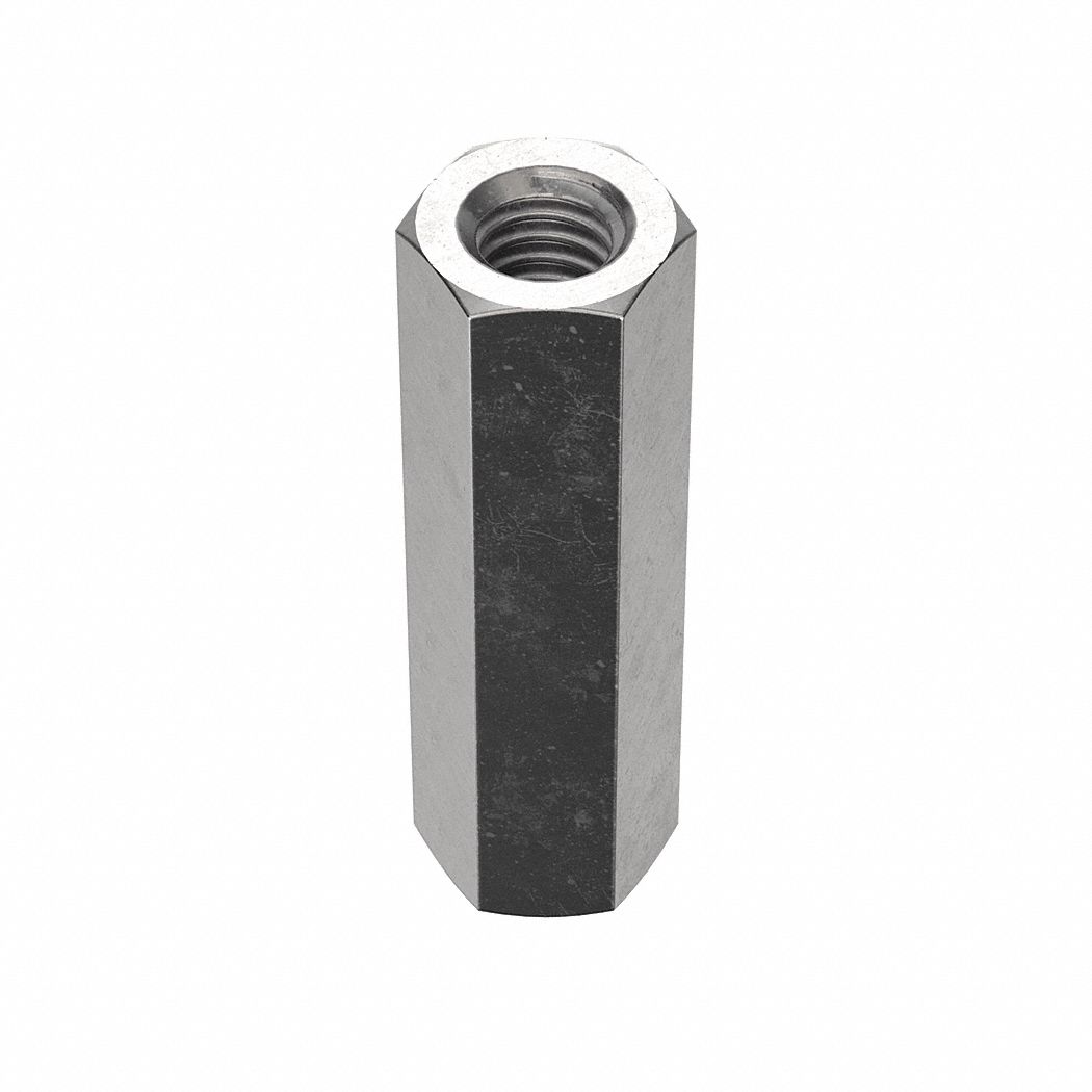 Coupling Nut: Plain, 18-8, Stainless Steel, 5/16"-18 Thread, 1/2 in Hex Wd, 1 3/4 in Lg, 5 PK