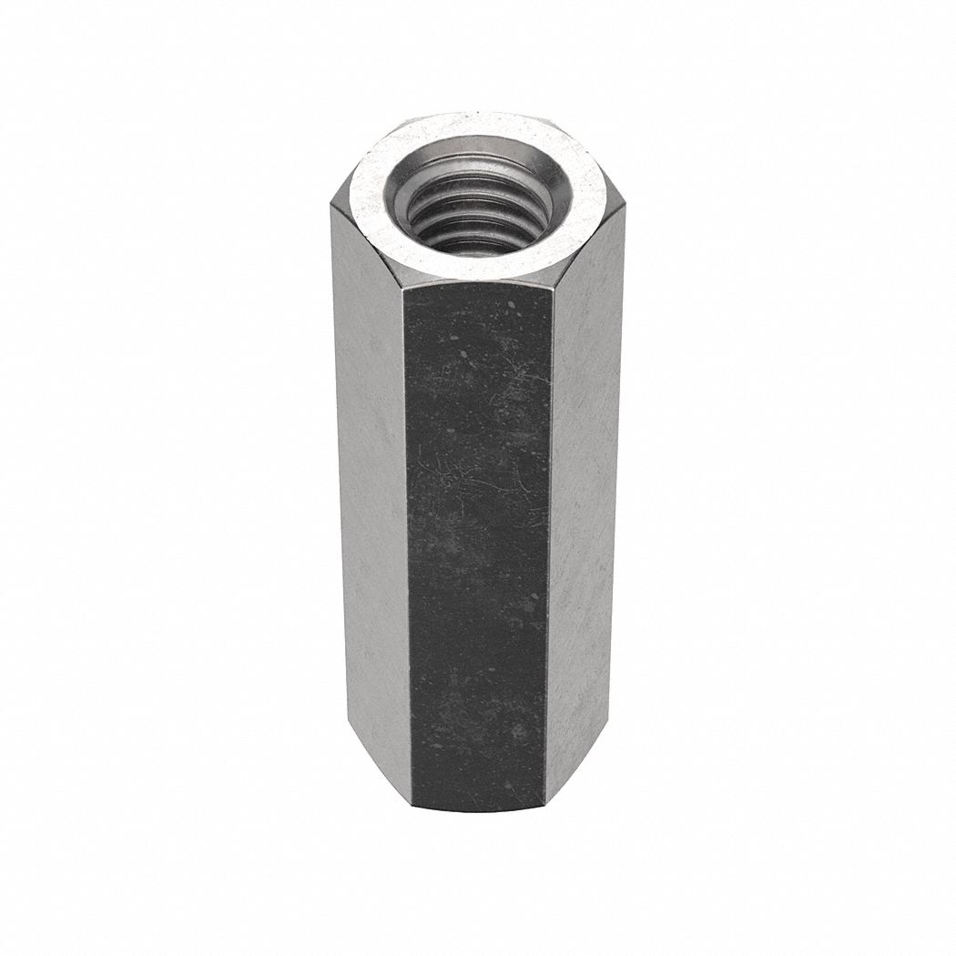 Coupling Nut: Plain, 18-8, Stainless Steel, 3/8"-16 Thread, 9/16 in Hex Wd, 1 3/4 in Lg, 5 PK