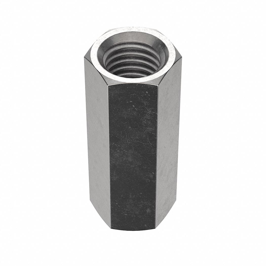 Coupling Nut: Plain, 18-8, Stainless Steel, 5/8"-11 Thread, 13/16 in Hex Wd, 2 1/8 in Lg, 2 PK