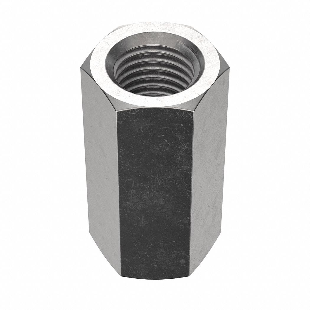 Coupling Nut: Plain, 18-8, Stainless Steel, 7/8"-9 Thread, 1 1/4 in Hex Wd, 2 1/2 in Lg