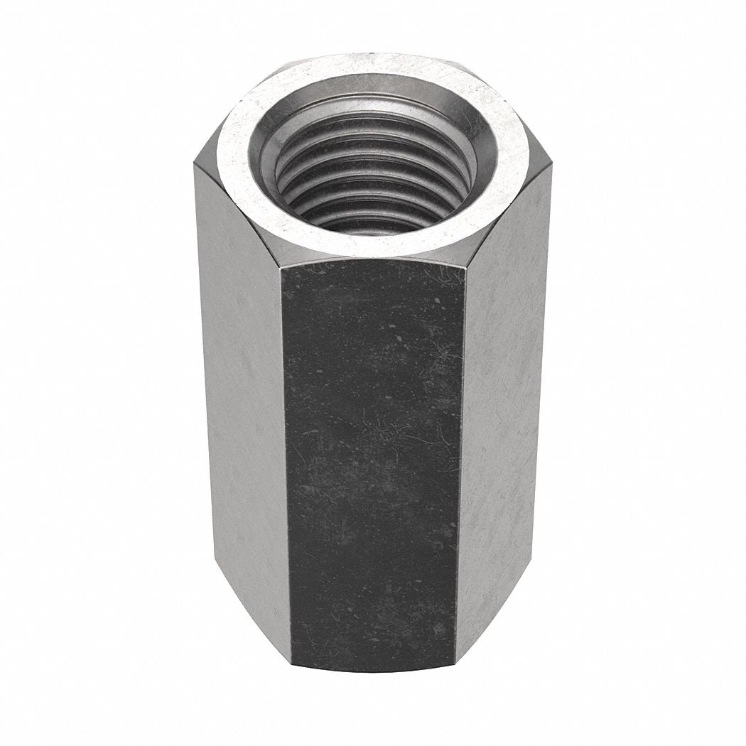 Coupling Nut: Plain, 18-8, Stainless Steel, 1"-8 Thread, 1 3/8 in Hex Wd, 2 3/4 in Lg