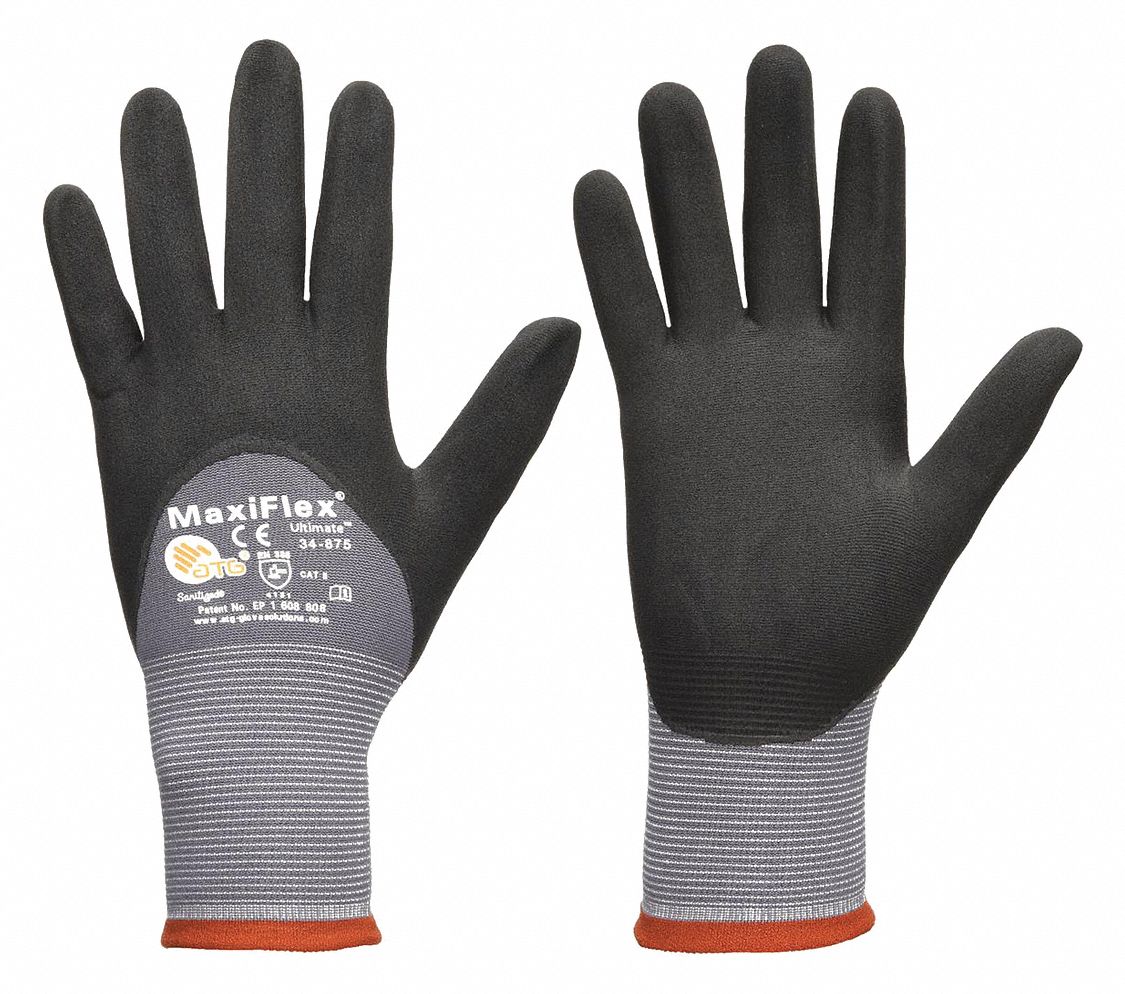 Coated Gloves: M ( 8 ), Foam, Microporous Nitrile, 3/4, Dipped, ANSI Abrasion Level 3, 12 PK