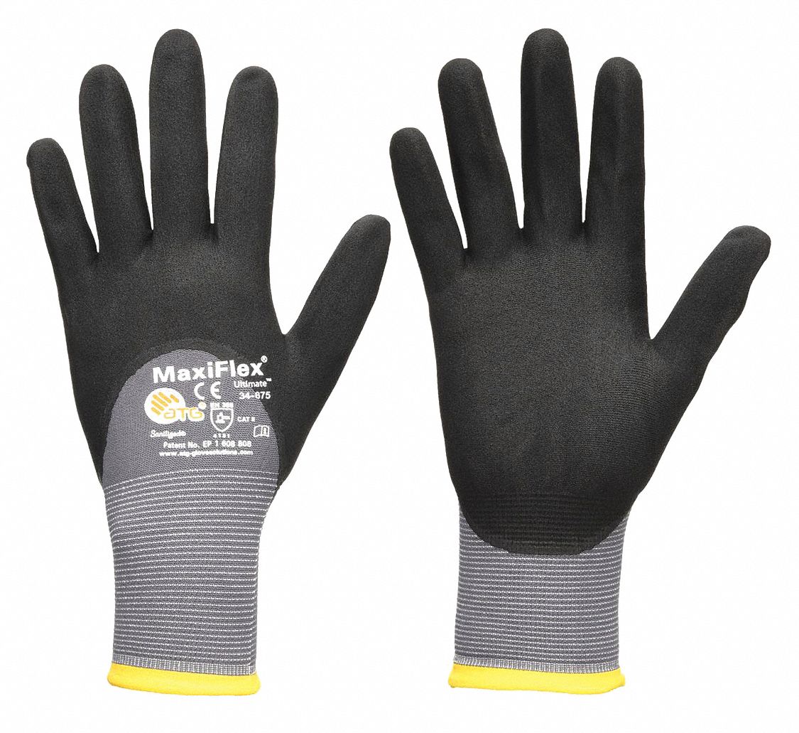 Coated Gloves, Nitrile Dip Gloves, PVC Dipped Gloves - - PIP 38-635/XL X- Large Prime 15 Gauge Nitrile Coated Foam Nylon Work Gloves with Microdot  Palms and Fingers