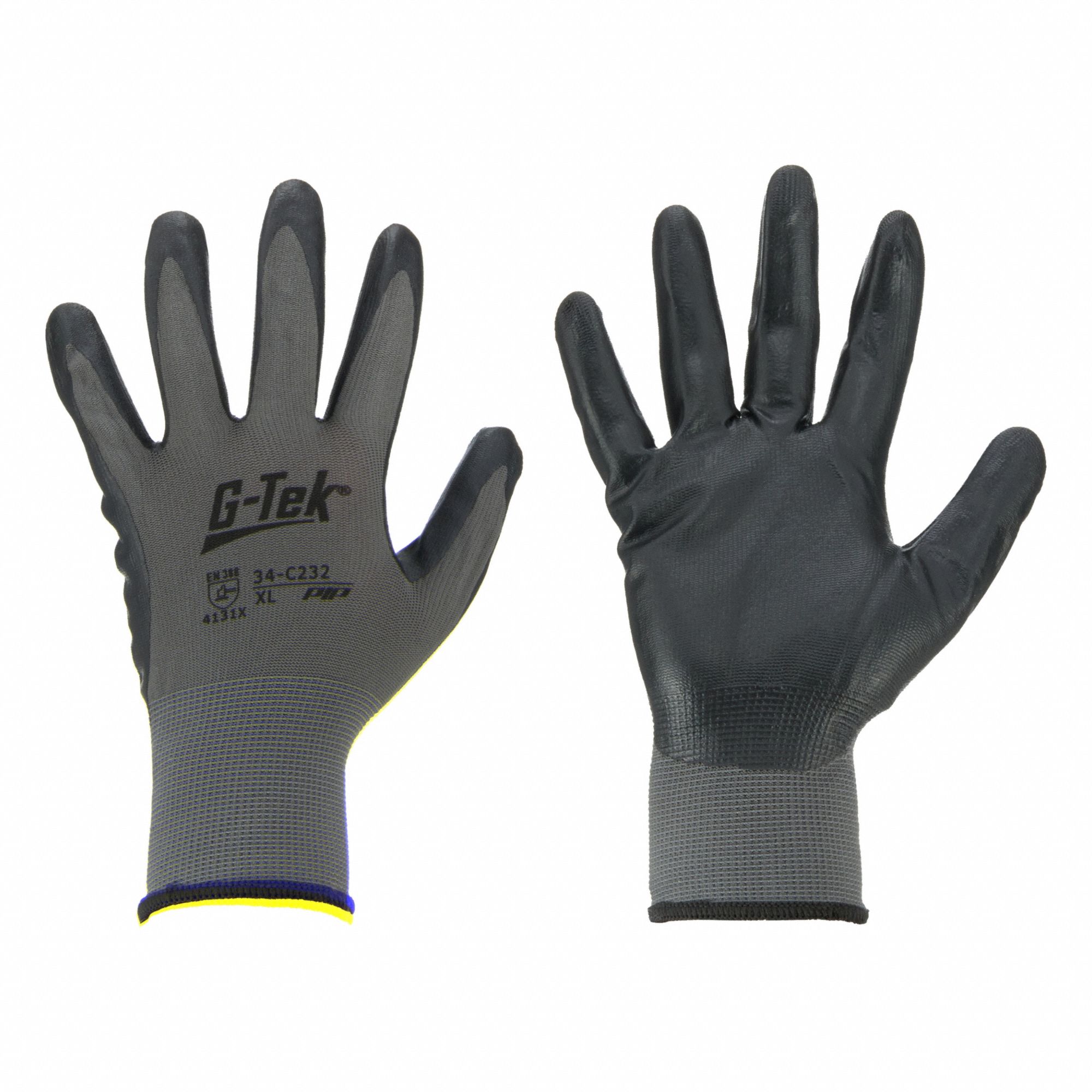 Coated Gloves: XL ( 10 ), Sandy, Foam Nitrile, Palm, Dipped, ANSI Abrasion Level 3, Gray, 12 PK