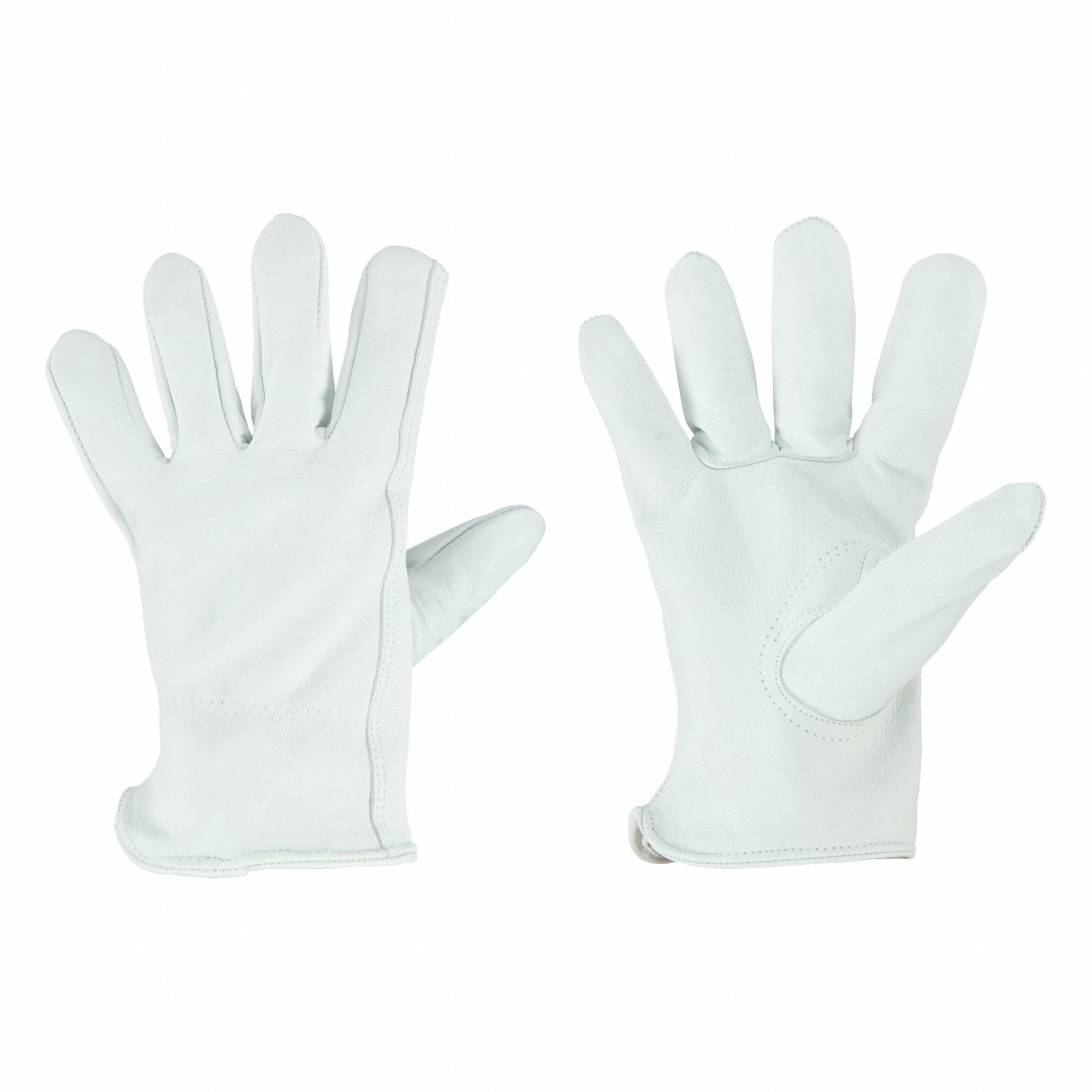 Leather Gloves: L ( 9 ), Cowhide, Premium, Glove, Full Finger, Shirred Slip-On Cuff, Gray, 12 PK