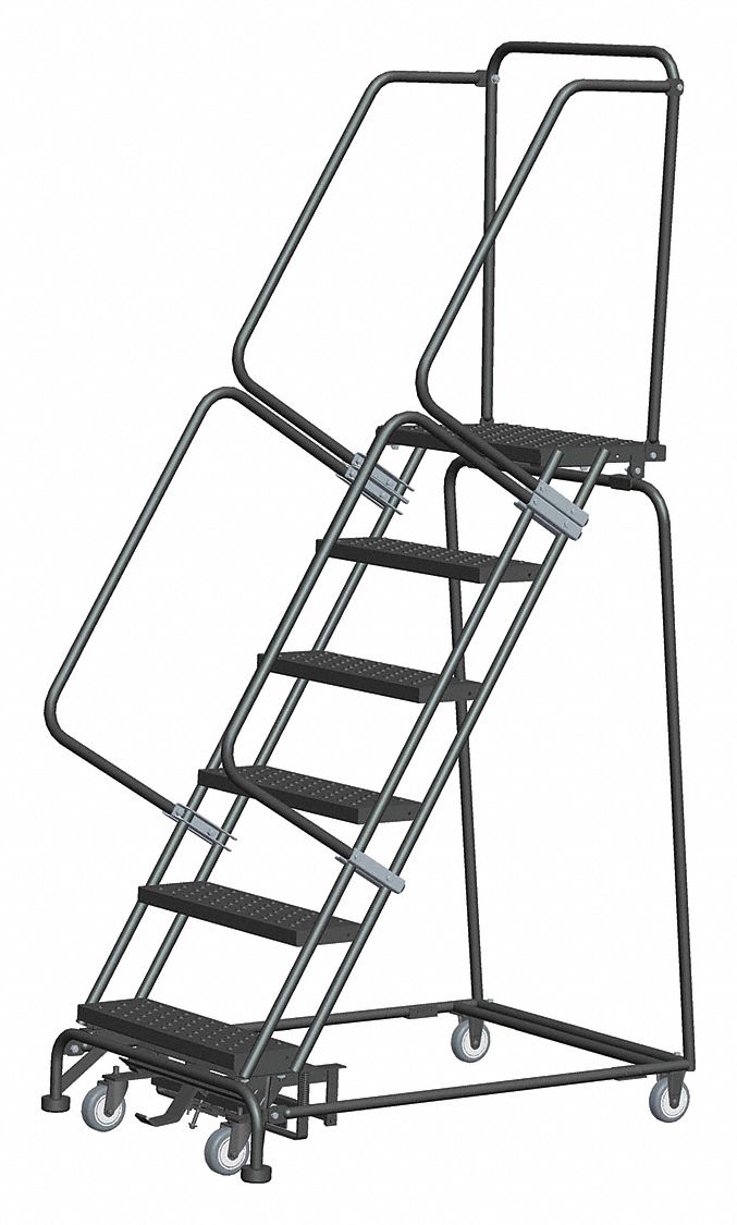 Rolling Ladder: 5 ft Platform Ht, Assembled, Steel, Wt-Actuated Auto-Lock, Antislip