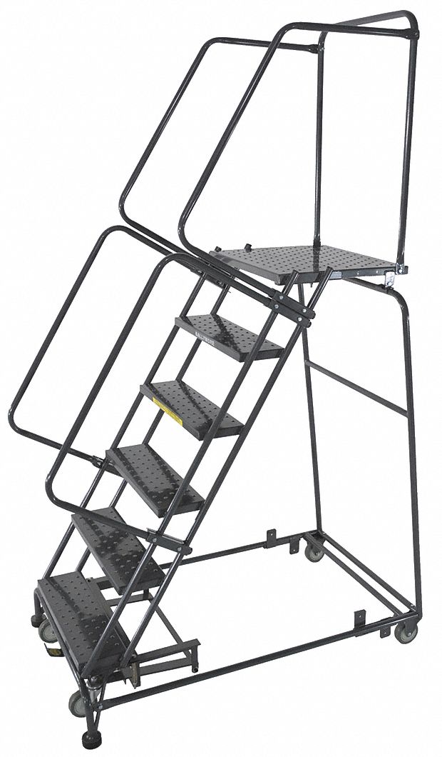 Rolling Ladder: 5 ft Platform Ht, Unassembled, Steel, Wt-Actuated Auto-Lock, 32 in x 56 in