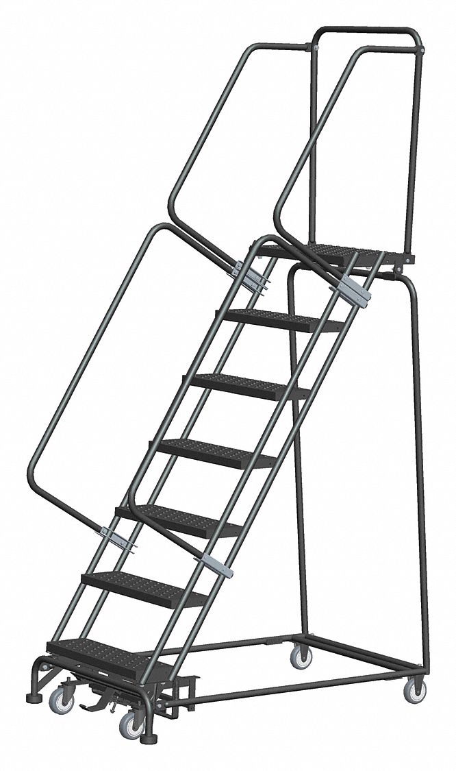 Rolling Ladder: 5.8 ft Platform Ht, Assembled, Steel, Wt-Actuated Auto-Lock, 32 in x 55 in