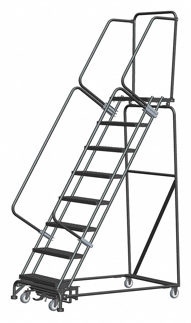 Rolling Ladder: 6.7 ft Platform Ht, Assembled, Steel, Wt-Actuated Auto-Lock, 32 in x 61 in