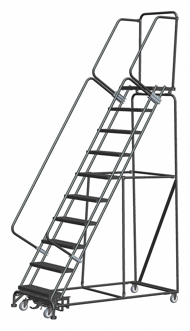 Rolling Ladder: 8.3 ft Platform Ht, Assembled, Steel, Wt-Actuated Auto-Lock, 32 in x 74 in