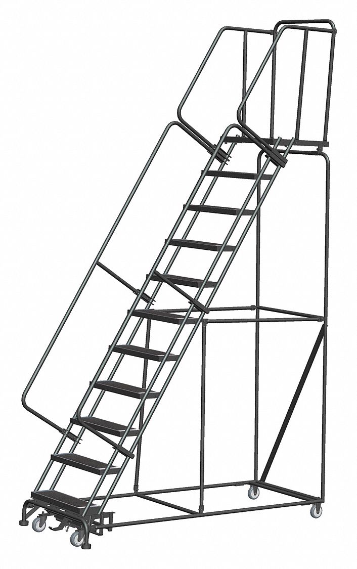 Rolling Ladder: 9.2 ft Platform Ht, Assembled, Steel, Wt-Actuated Auto-Lock, 32 in x 80 in