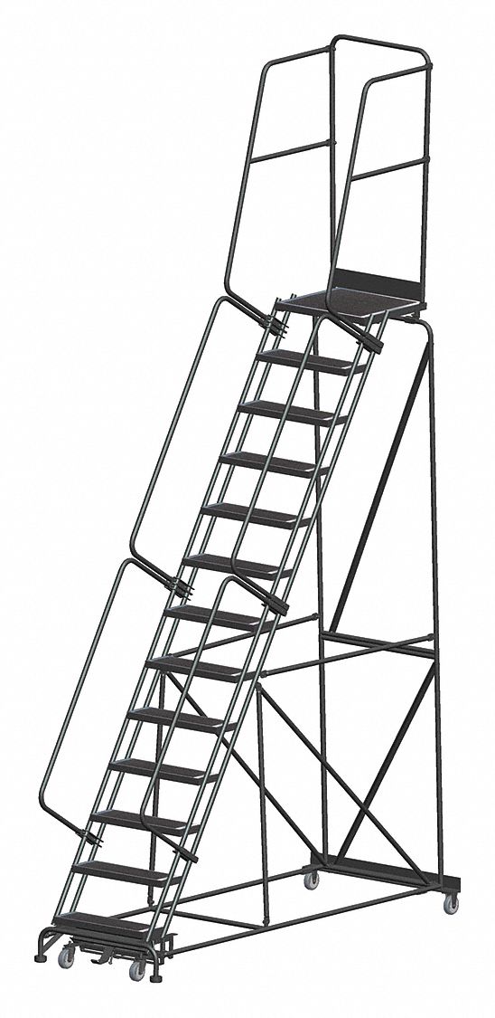 Rolling Ladder: 10.8 ft Platform Ht, Unassembled, Steel, Wt-Actuated Auto-Lock
