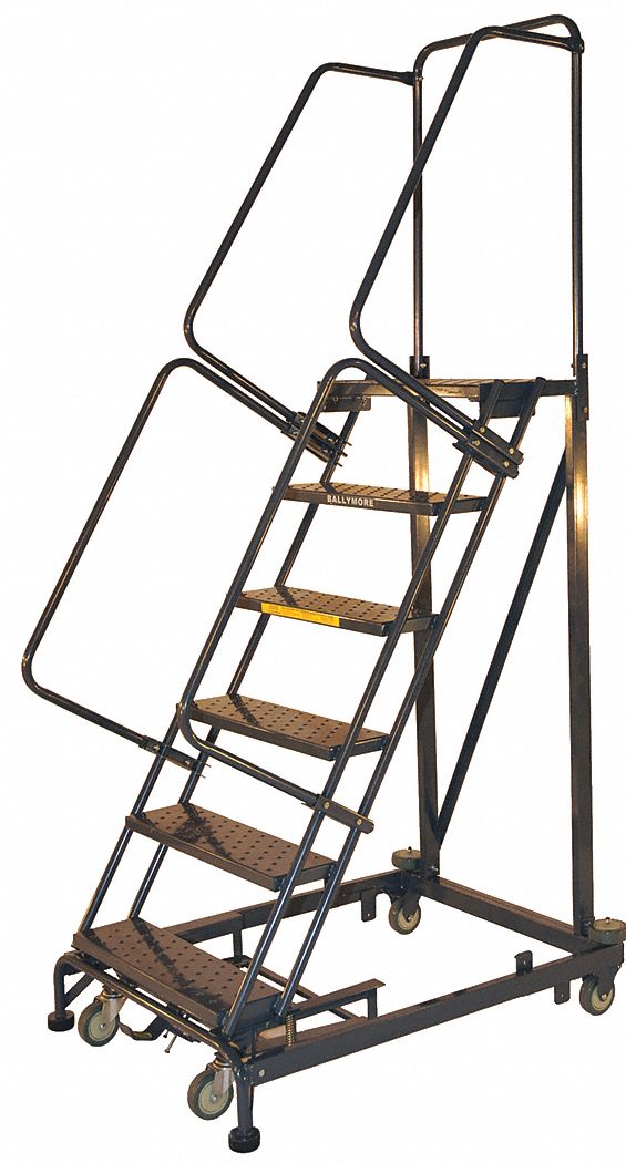 ROLLING LADDER, 5 FT PLATFORM H, UNASSEMBLED, STEEL, W-ACTUATED AUTO-LOCK, PERFORATED, 8½ FT OVERALL HEIGHT