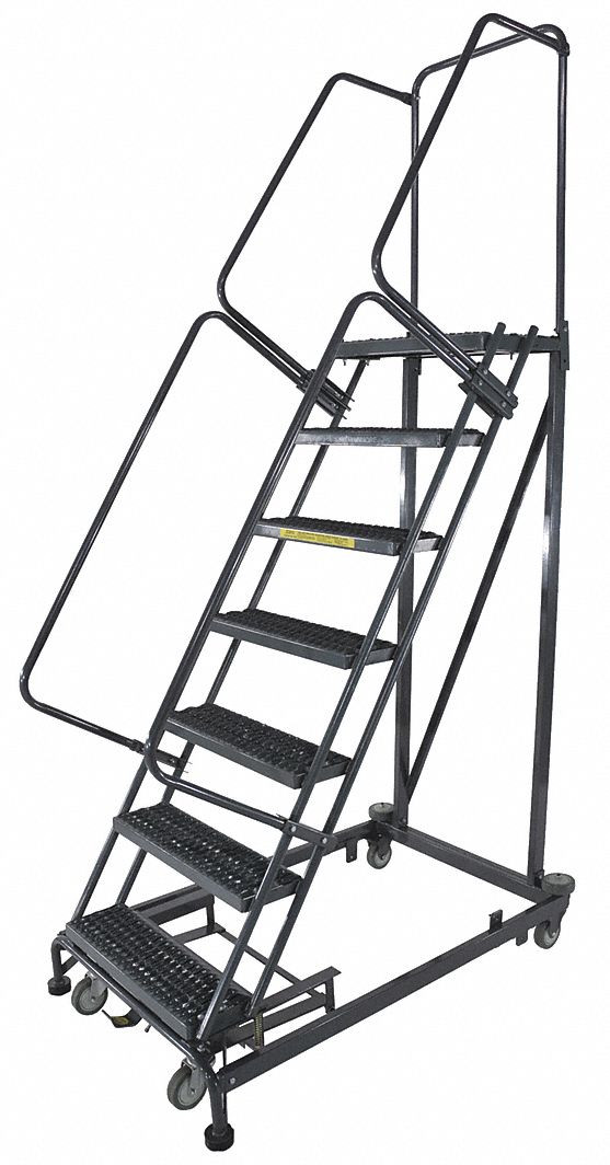 ROLLING LADDER, 5.8 FT PLATFORM H, UNASSEMBLED, STEEL, W-ACTUATED AUTO-LOCK, SERRATED