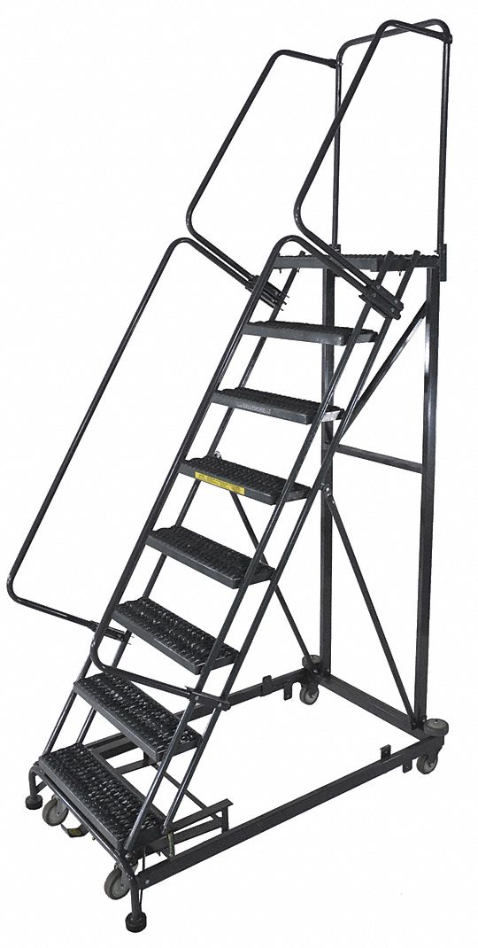 Rolling Ladder: 6.7 ft Platform Ht, Unassembled, Steel, Wt-Actuated Auto-Lock, Serrated