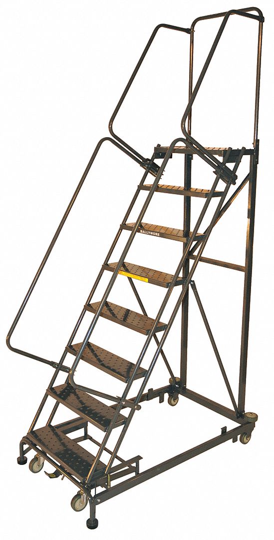 Rolling Ladder: 6.7 ft Platform Ht, Unassembled, Steel, Wt-Actuated Auto-Lock, Perforated