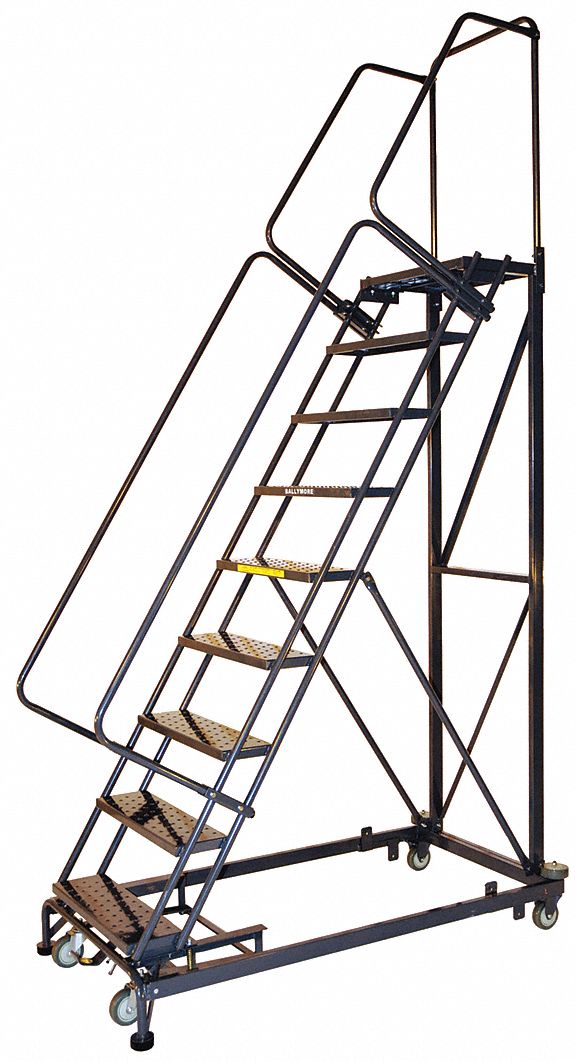 Rolling Ladder: 7.5 ft Platform Ht, Unassembled, Steel, Wt-Actuated Auto-Lock, Perforated
