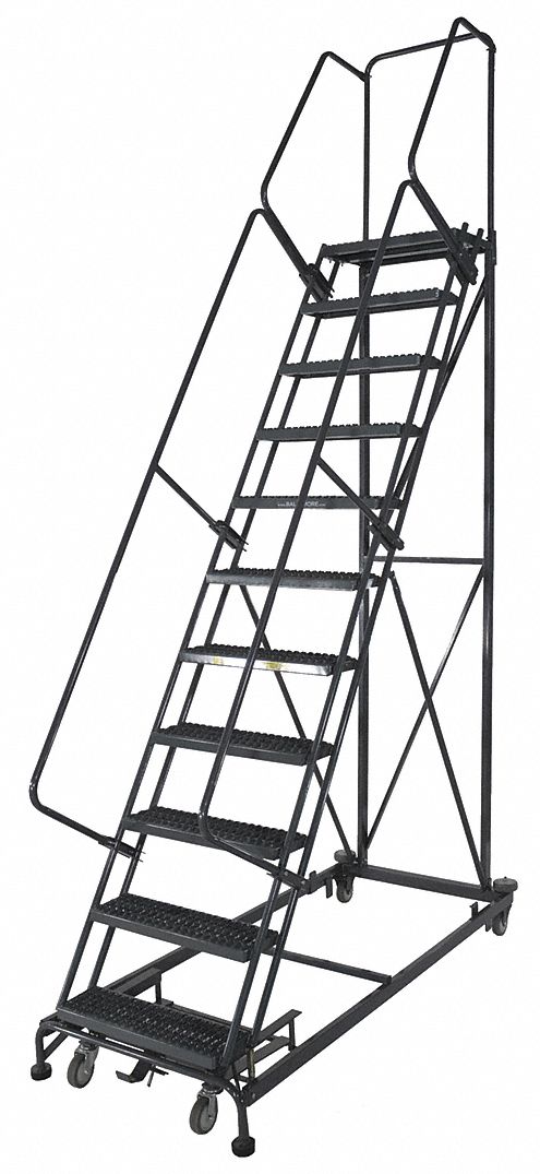 Rolling Ladder: 8.3 ft Platform Ht, Unassembled, Steel, Wt-Actuated Auto-Lock, Perforated
