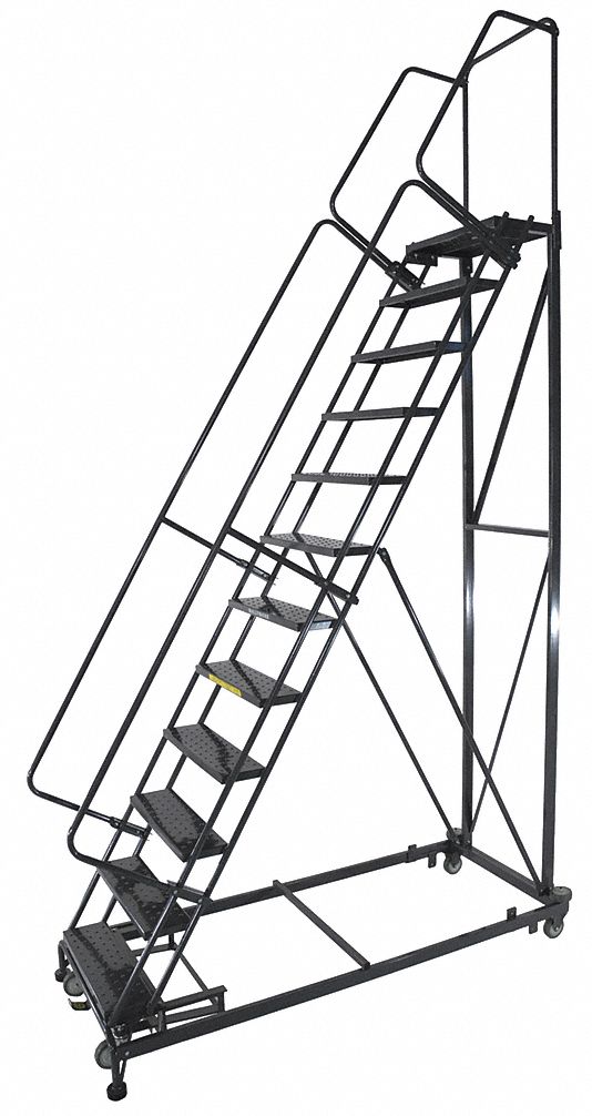 Rolling Ladder: 10 ft Platform Ht, Unassembled, Steel, Wt-Actuated Auto-Lock, Perforated