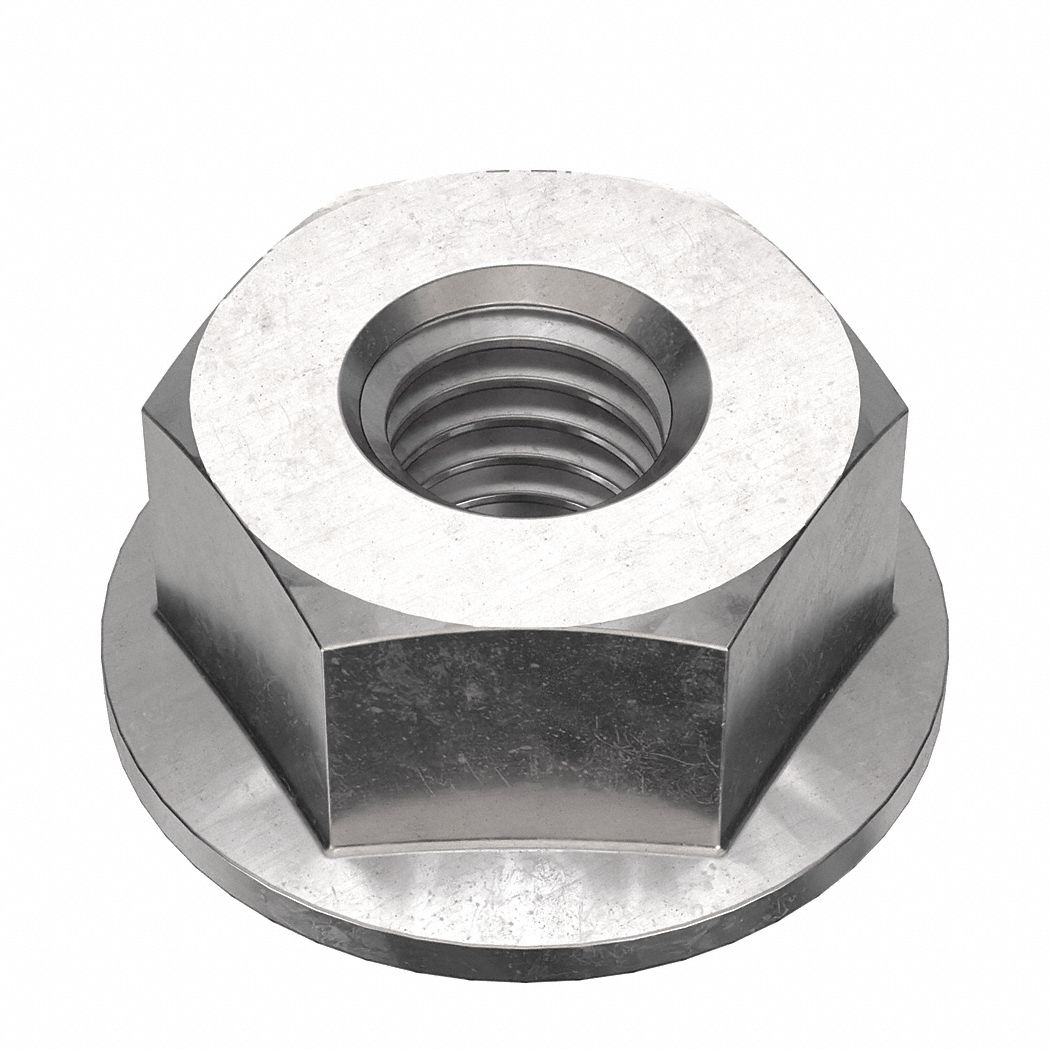 Lock Nut: #10-32 Thread, Stainless Steel, 18-8, Plain, 3/8 in Hex Wd, 0.5 in Flange Dia, 25 PK
