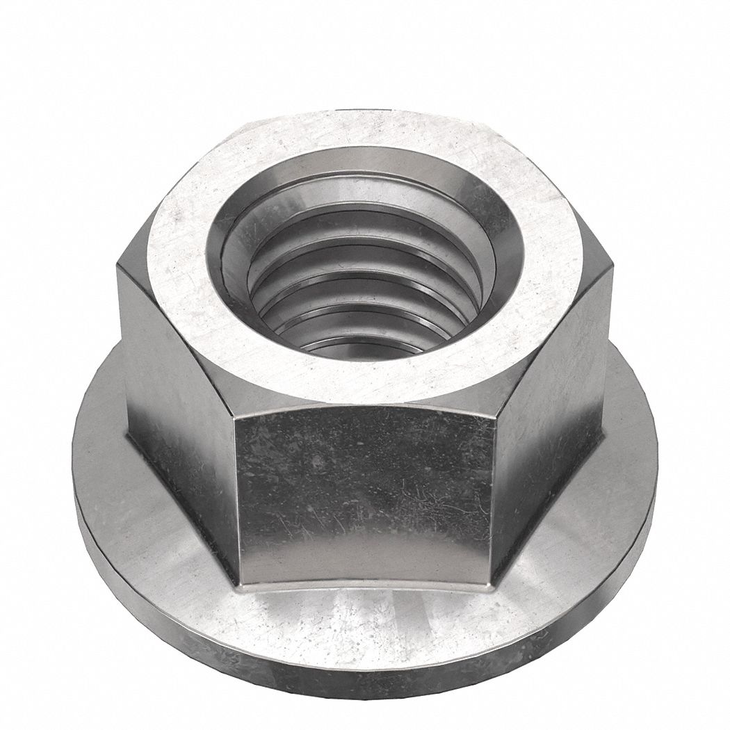 Lock Nut: 3/8"-16 Thread, Stainless Steel, 316, Plain, 0.75 in Flange Dia, 5 PK