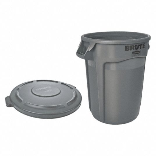 Rubbermaid Brute Container with Lid, Round, Plastic, 32 gal, Gray