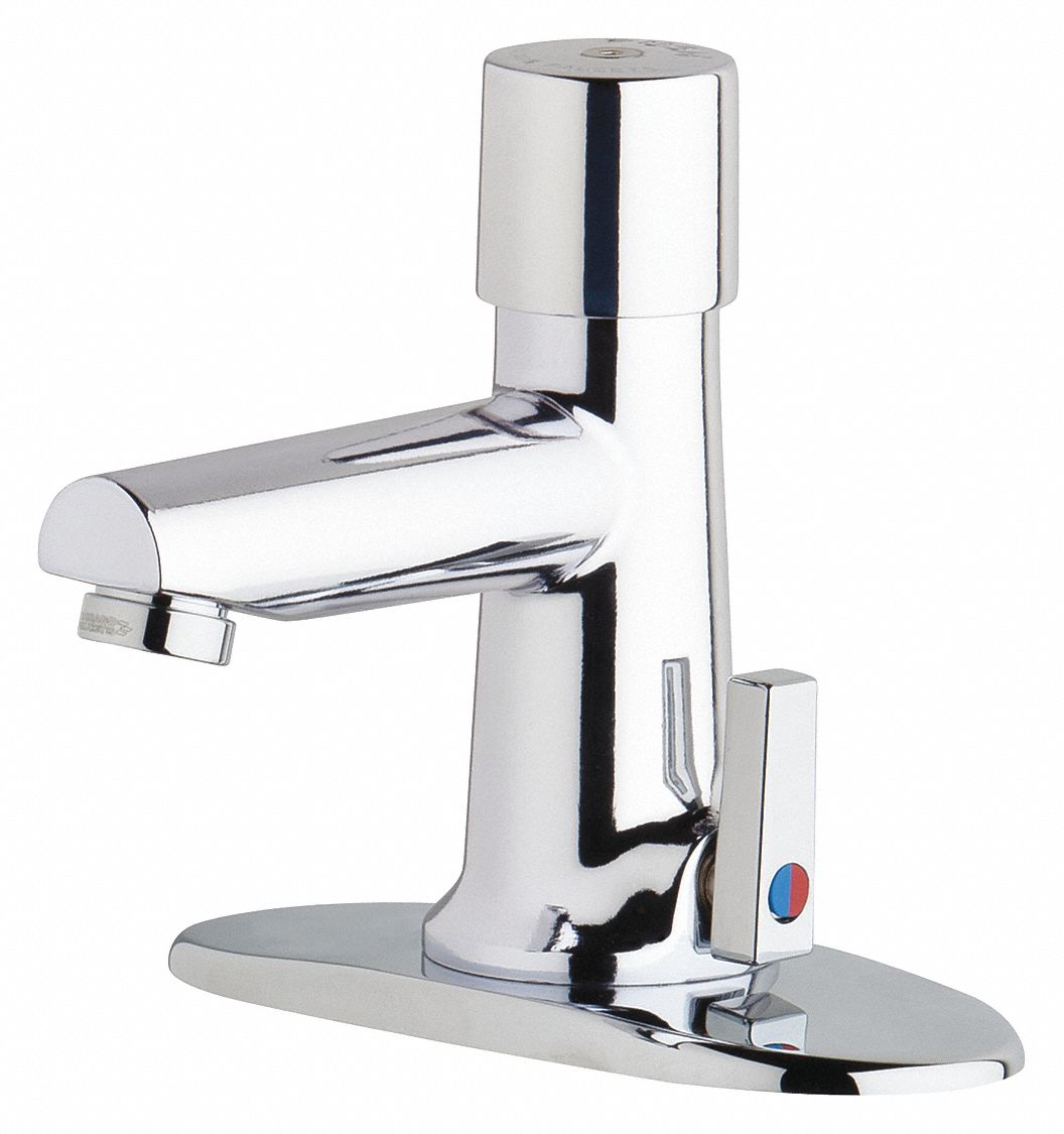 STRAIGHT SPOUT BATHROOM FAUCET: CHICAGO FAUCETS, 3502, CHROME FINISH, 1 GPM, 4 IN SPOUT L