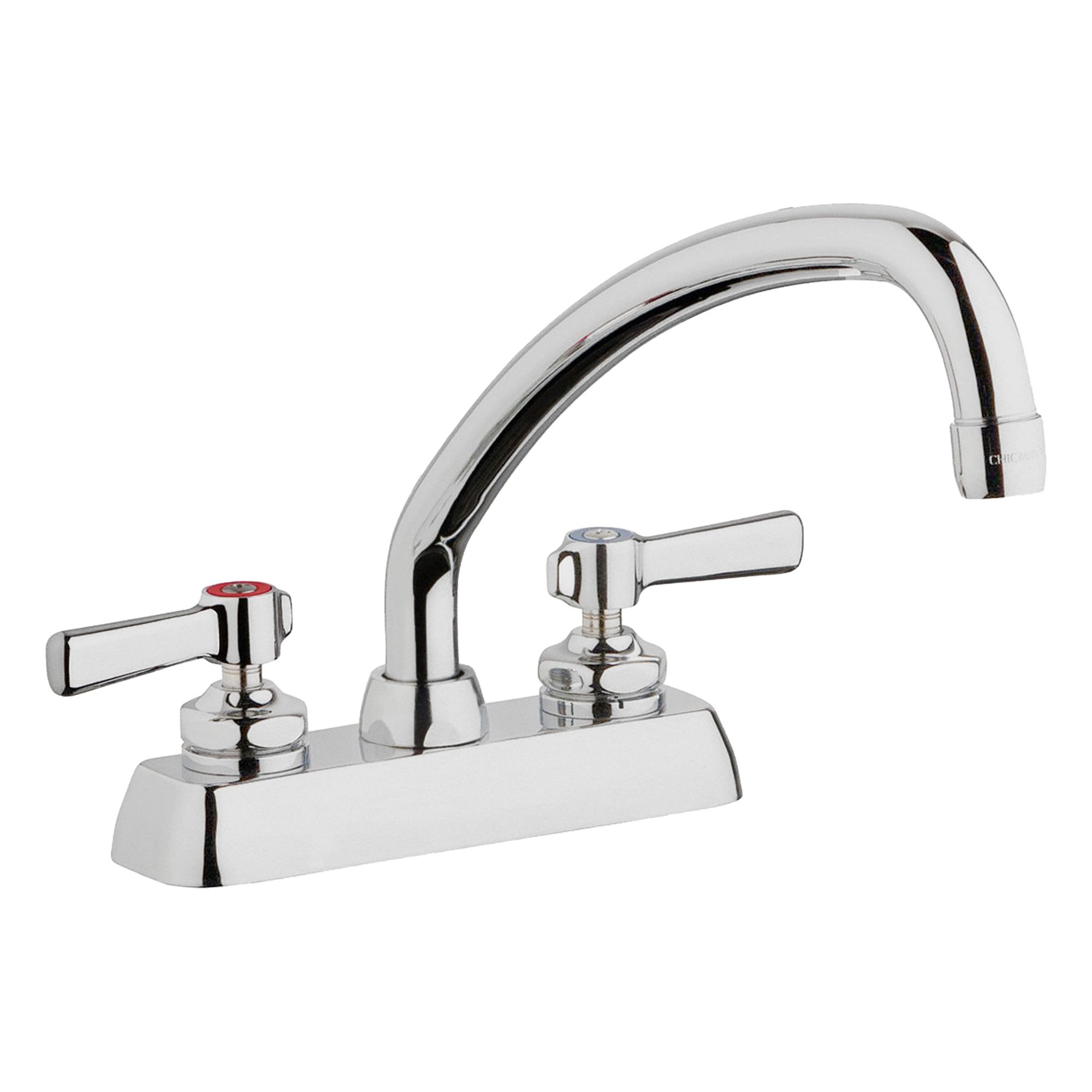Low Arc Kitchen Faucet: W4D, Brass, Centerset, Deck, 2 Mounting Holes, 2 Handles