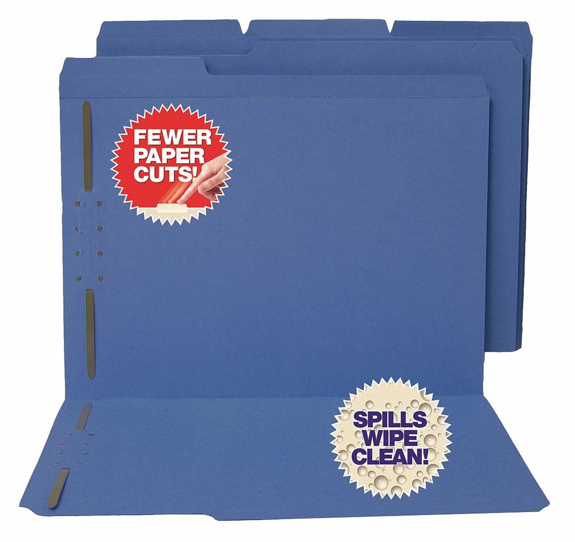 File Folders with Fasteners, 1/3 Tab Cut, 9 1/2 in Height, 11 5/8 in Width Grainger