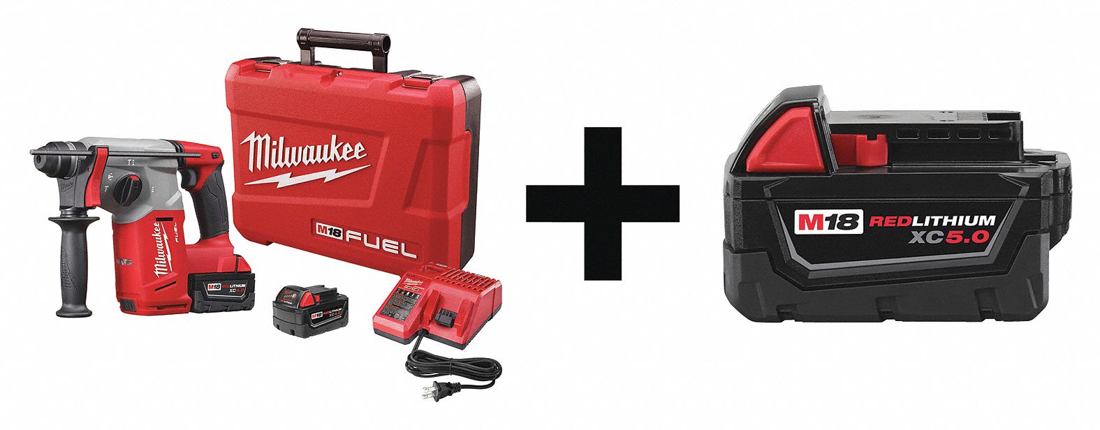 MILWAUKEE Cordless Rotary Hammer Kit, Bat, 1400 rpm 41ND13271222 48111850 Grainger