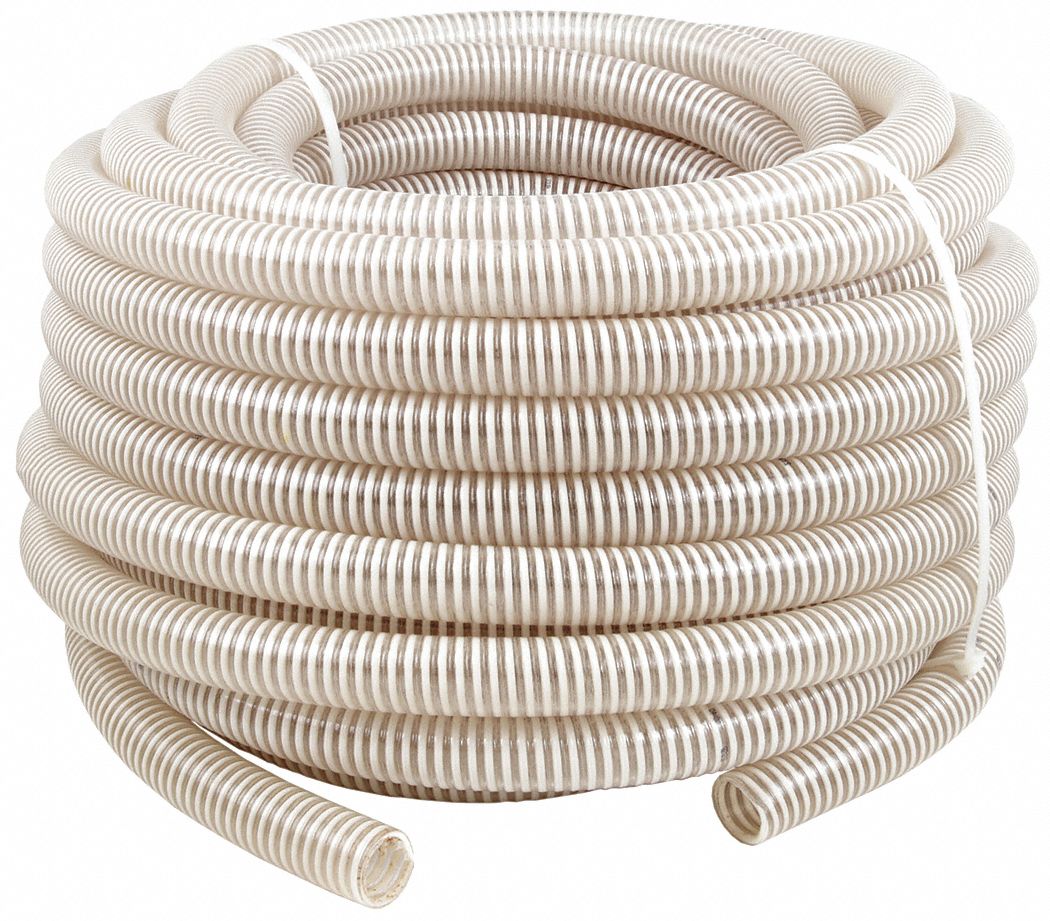 Water Suction Hose: 1 in Hose Inside Dia., 106 psi, Clear/White, 100 ft Hose Lg