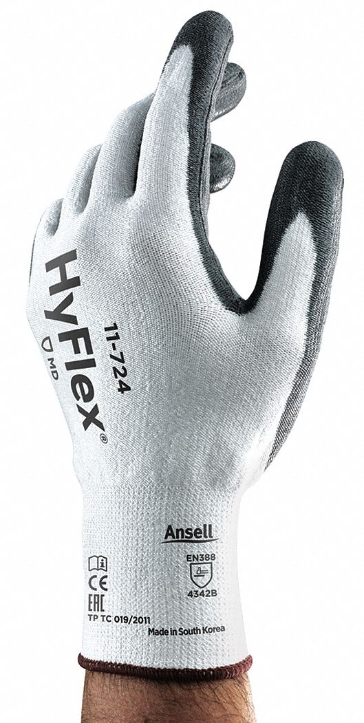 CUT-RESIST GLOVES, 13 GA, SZ 8/M, WHITE/BLACK, HPPE/SPANDEX/NYLON, SILICONE PALM, PR