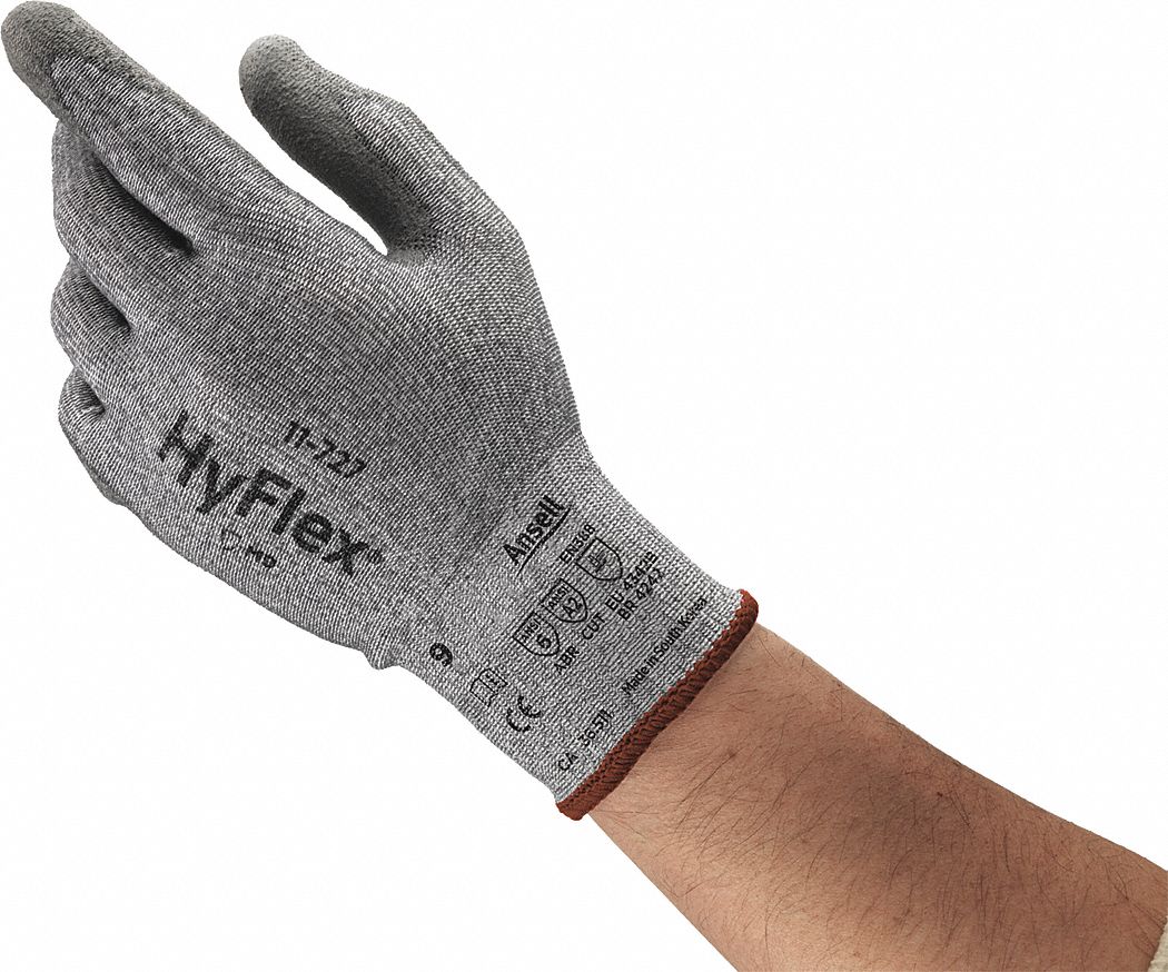 CUT-RESIST GLOVES, 15 GA, SZ 11/2XL, GREY, HPPE/NYLON/LYCRA, PUR PALM, PR