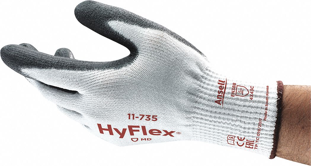CUT-RESIST GLOVES, 10 GA, SZ 6/XS, BLACK/WHITE, HPPE/NYLON/FIBREGLASS/SPANDEX, PUR PALM, PR