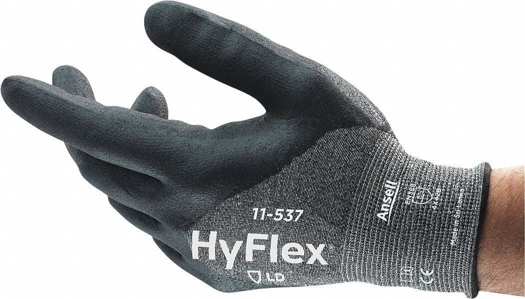 CUT-RESISTANT GLOVES, 18 GA, SZ 6, BLACK/GREY, HPPE/NYLON/SPANDEX, 3/4 NITRILE COAT, PAIR