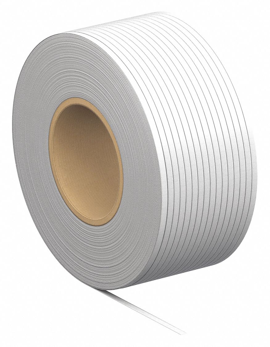Plastic Strapping: 1/2 in Strapping Wd, 0.024 in Thick, 325 lb Break Strength, White, 24 PK