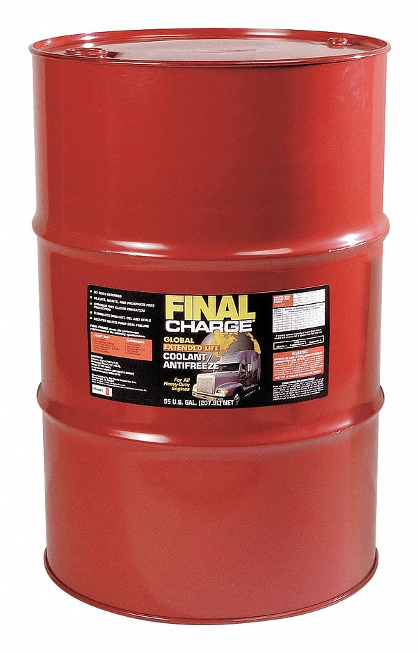 Antifreeze Coolant: 55 gal Size, Drum, Concentrated, Red, 7.9 pH pH