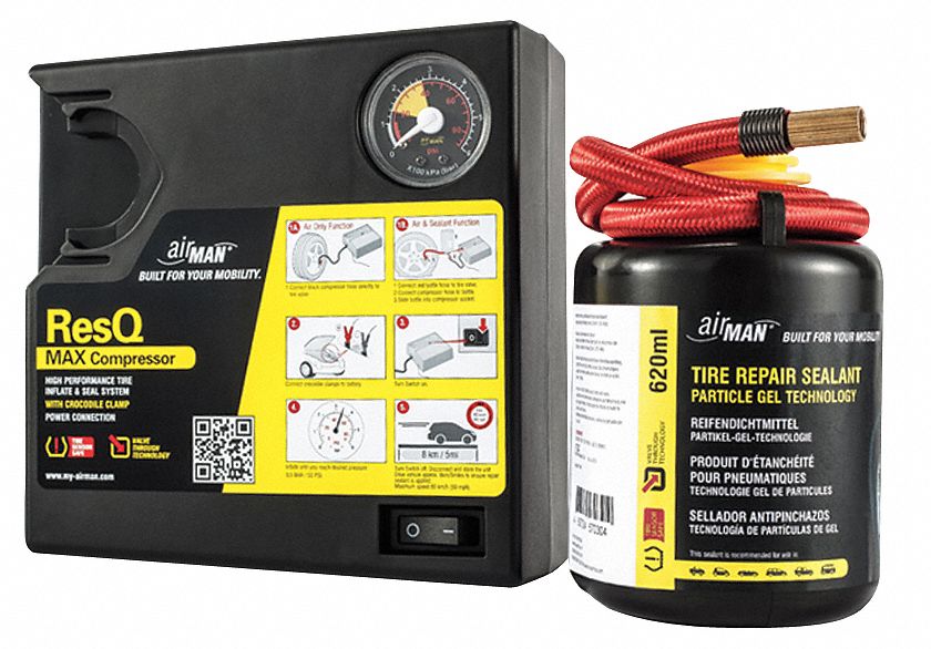 Tire Repair Air Compressor Kit: 110 psi Max Air Pressure, 0 psi Min Air Pressure, Plastic