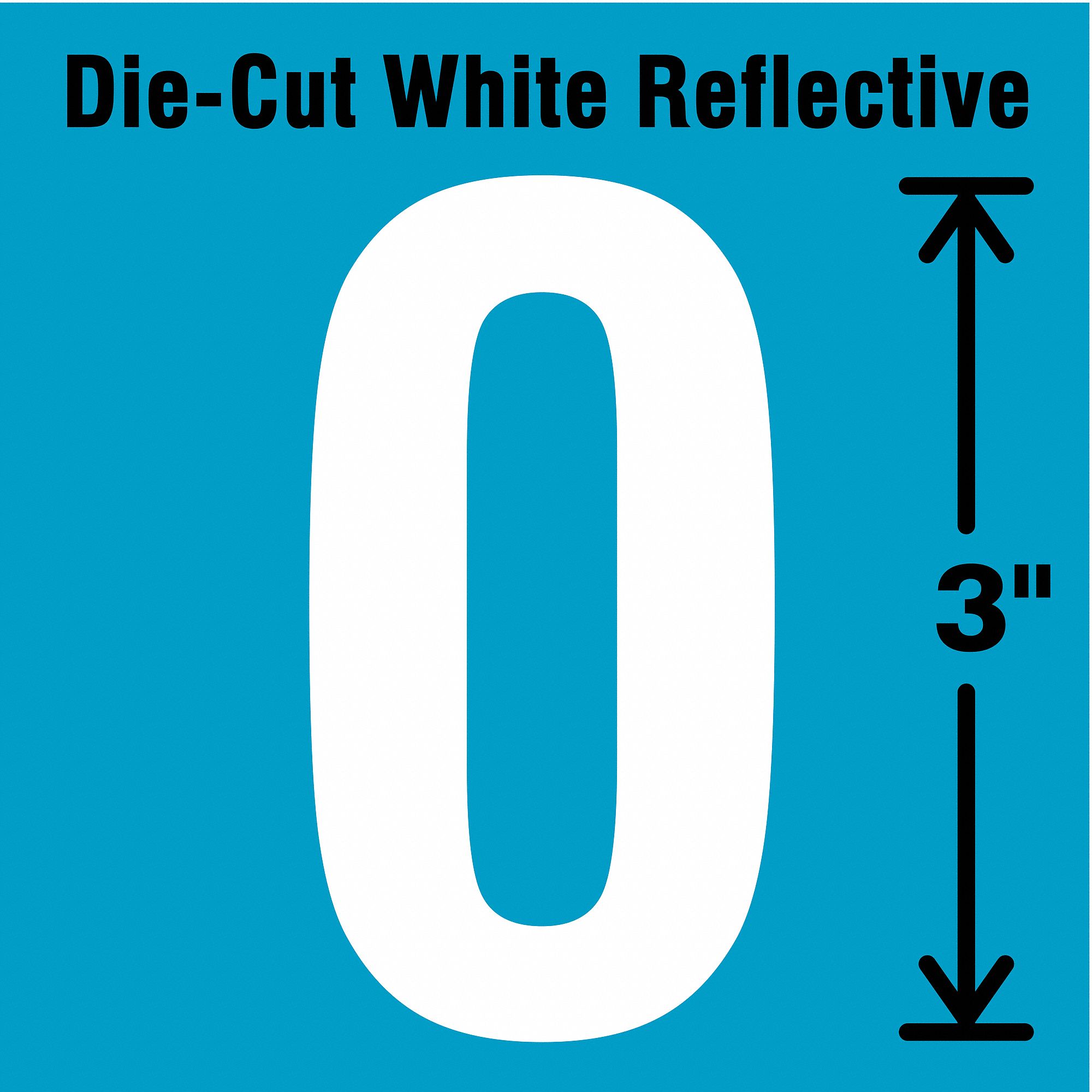 Number Label: 3 in Character Ht, Indoor/Outdoor, Engineer-Grade Retroreflective, Gothic, White, 5 PK